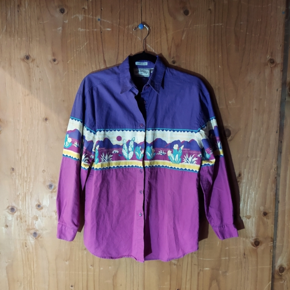 Vintage SIDE SADDLE 1992 Purple/Multi Cotton Western Button-Up Shirt WN Size S